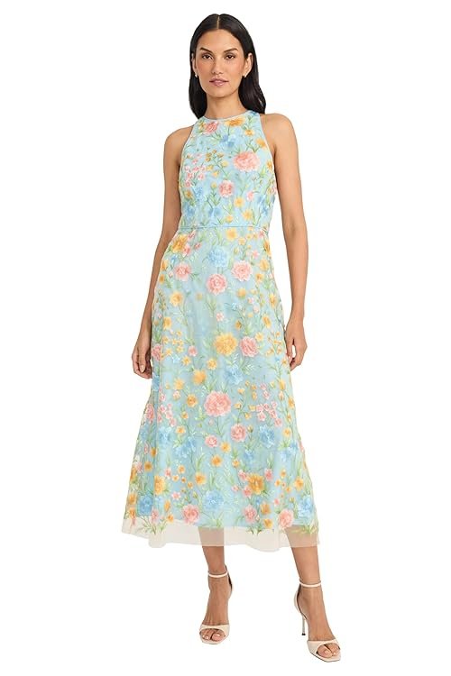 Maggy London Women's Embroidered Women's High Neck Tea Length Special Occasion Midi - Formal Evening Party Cocktail Dress - Product Image
