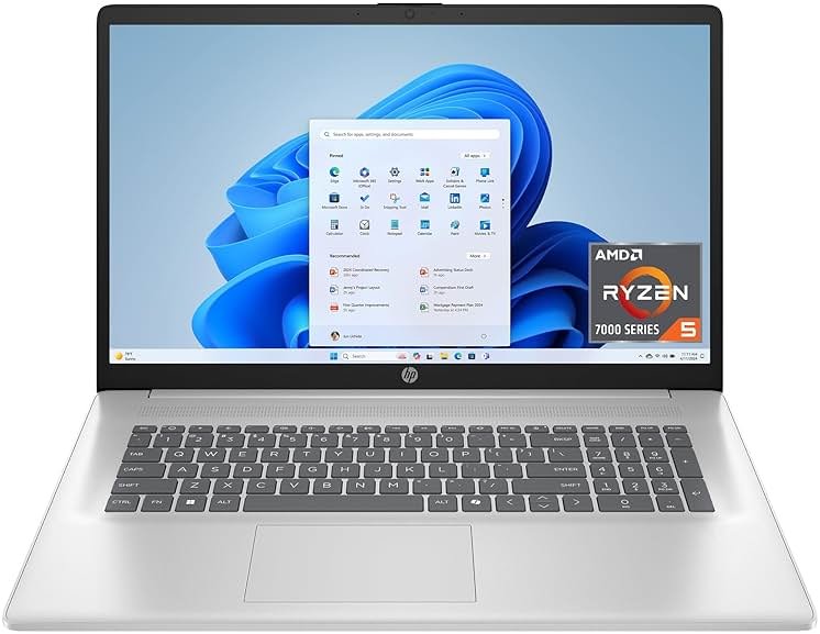 HP 17.3 inch Laptop, HD+ Display, AMD Ryzen 5 7520U, 16 GB RAM, 512 GB SSD, AMD Radeon Graphics, Windows 11 Home, Natural Silver, 17-cp2199nr - Product Image