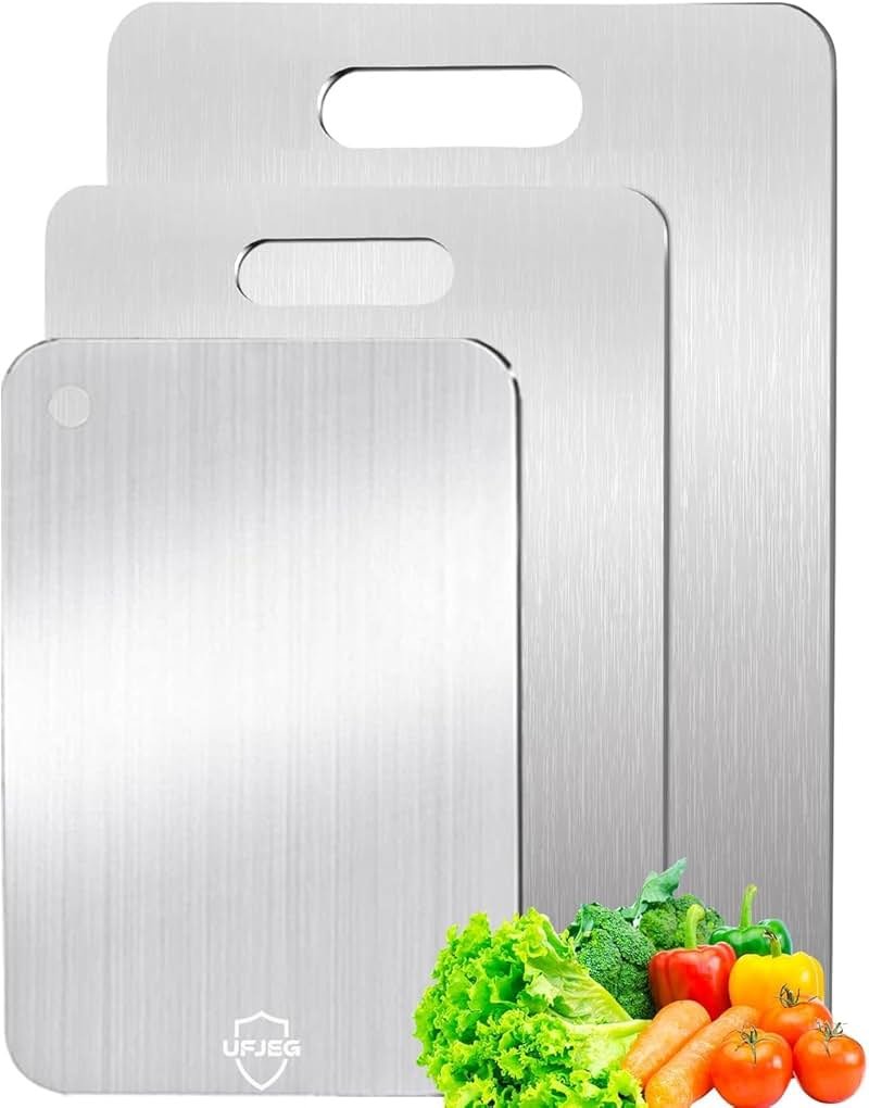 UFJEG Titanium Cutting Board, 3 PCS Titanium Cutting Boards for Kitchen, Non Toxic, Double-Sided Food Grade Chopping Board for Outdoor Camping(15.6" x 11", 13" x 9.3", 11.8" x 7.8") - Product Image