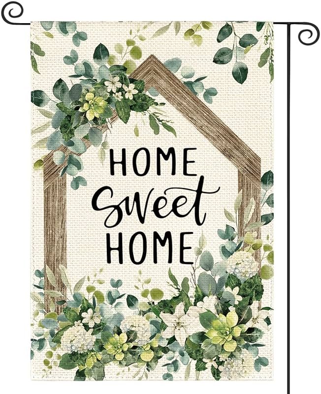 AVOIN colorlife Home Sweet Home Spring Floral Garden Flag 12x18 Inch Double Sided Outside, Eucalyptus Flowers Seasonal Welcome Yard Outdoor Flag - Product Image