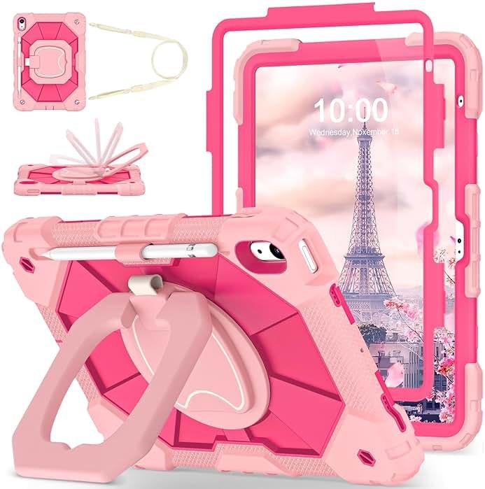 WESOROL Case for iPad (A16) 11th Generation 11 Inch (2025) iPad 10th Generation 10.9 Inch (2022),Full-Body Drop Protection i Pad Case 10th Gen with Rotating Stand Screen Protector Pencil Holder,Rose - Product Image