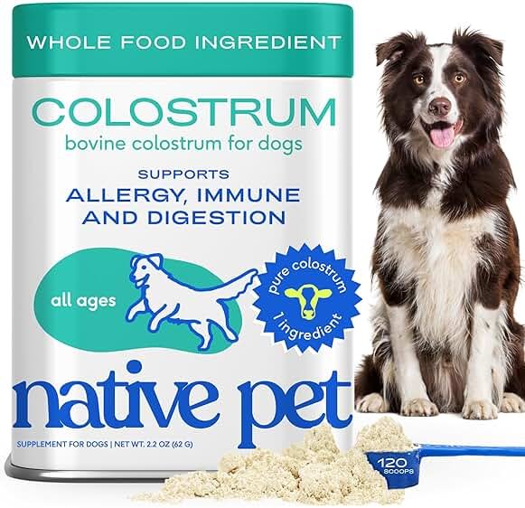 Native Pet Colostrum for Dogs - Bovine Colostrum Powder - Dog Allergy Relief, Itchy Skin Relief, Immune Support & Gut Health - 100% Single-Ingredient Supplement with Bioactive Nutrients - 120 Scoops - Product Image