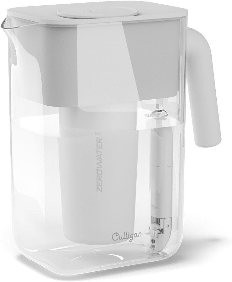 Culligan with ZeroWater Technology 12-Cup Water Filter Pitcher – Includes 5-Stage Advanced Water Filter, IAPMO Certified to Reduce Lead, Total PFAS (Forever Chemicals), Mercury, Fluoride, and Chlorine - Product Image