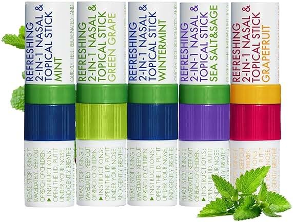 Herb Island 2-in-1 Nasal Stick Inhaler & Essential Oil Topical Rub, Refreshing Nose Inhaler Stick, VapoInhaler Wake Up Stick for Focus & Clear Breathing 5 Pack - Product Image