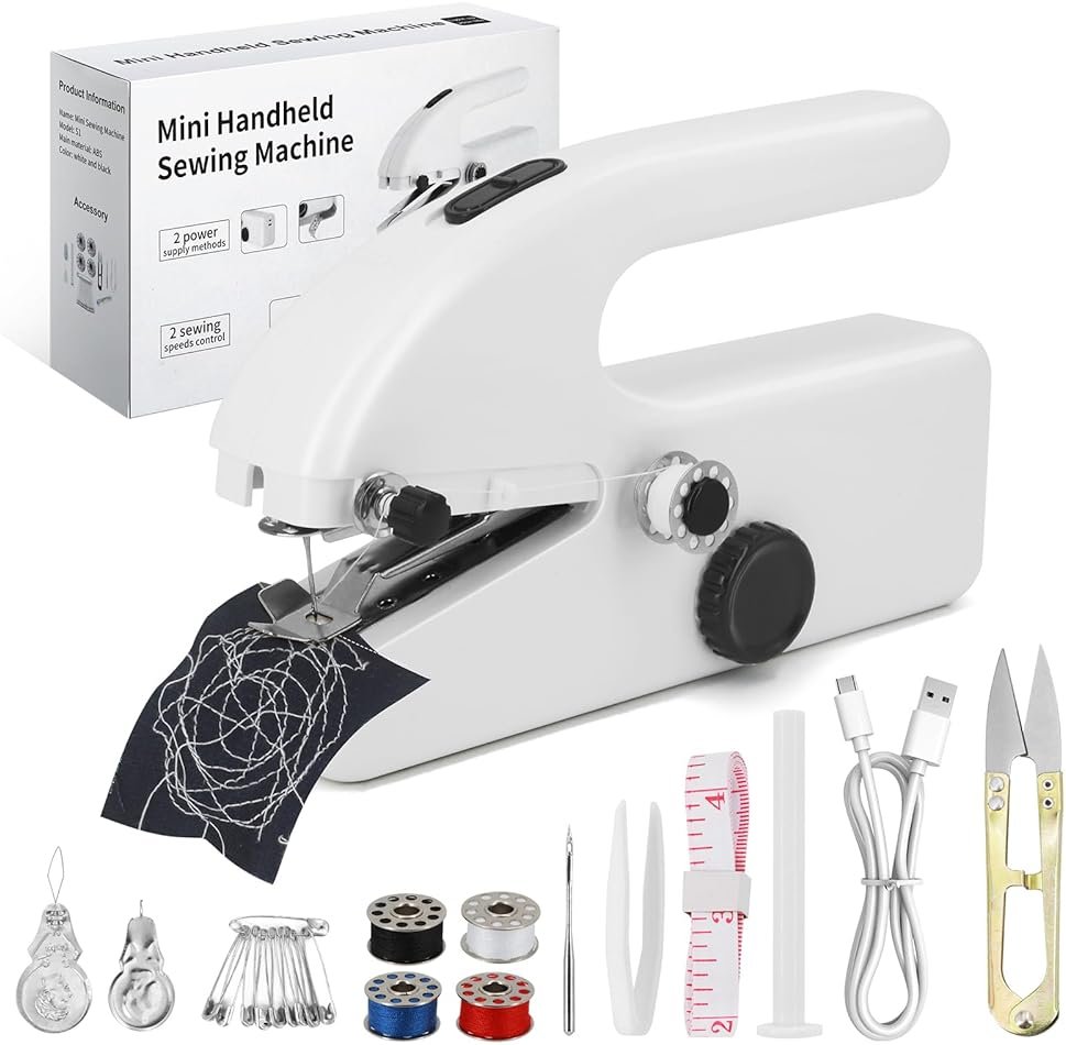 Xamanabu Handheld Sewing Machine for Beginners, Portable Mini Sewing Machine with Two Speed Modes, Easy to Operate and Fast Stitch Suitable for Clothes, Fabrics and Quick Home Repairs - Product Image