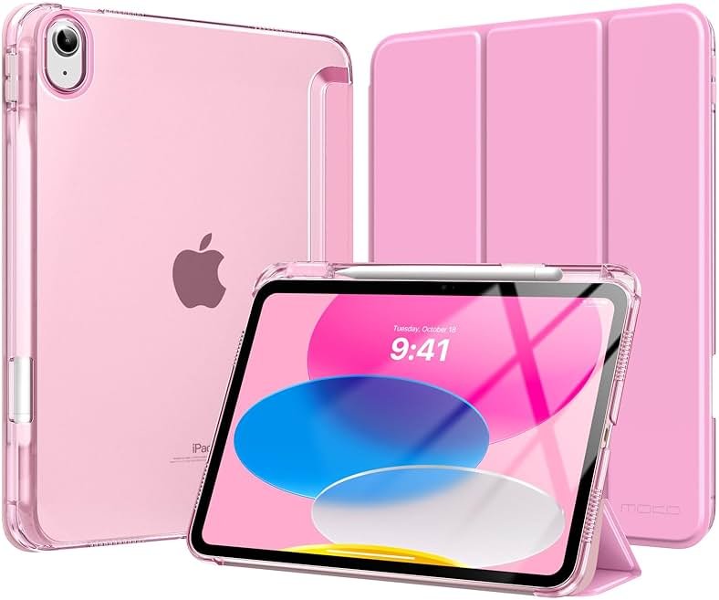 MoKo for iPad (A16) 11th Generation Case 11 Inch 2025, iPad 10th Generation Case 10.9 Inch 2022 with Pencil Holder, Slim Light Trifold Protective Cover with Hard PC Translucent Back Shell, Pink - Product Image