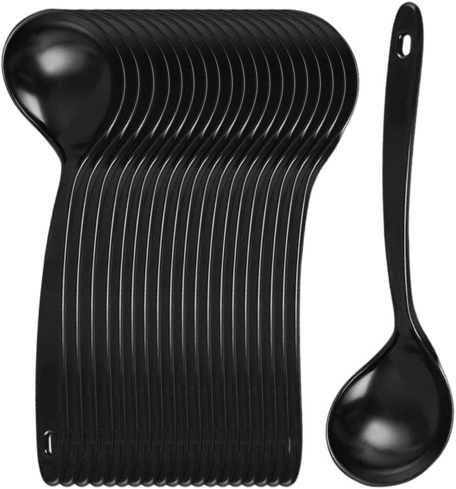 Large Plastic Serving Spoons,Disposable Heavy Duty Serving Spoons,Long Handle Scoop Soup Rice Ladle for Party Catering Buffet Restaurant,20 Pieces - Product Image
