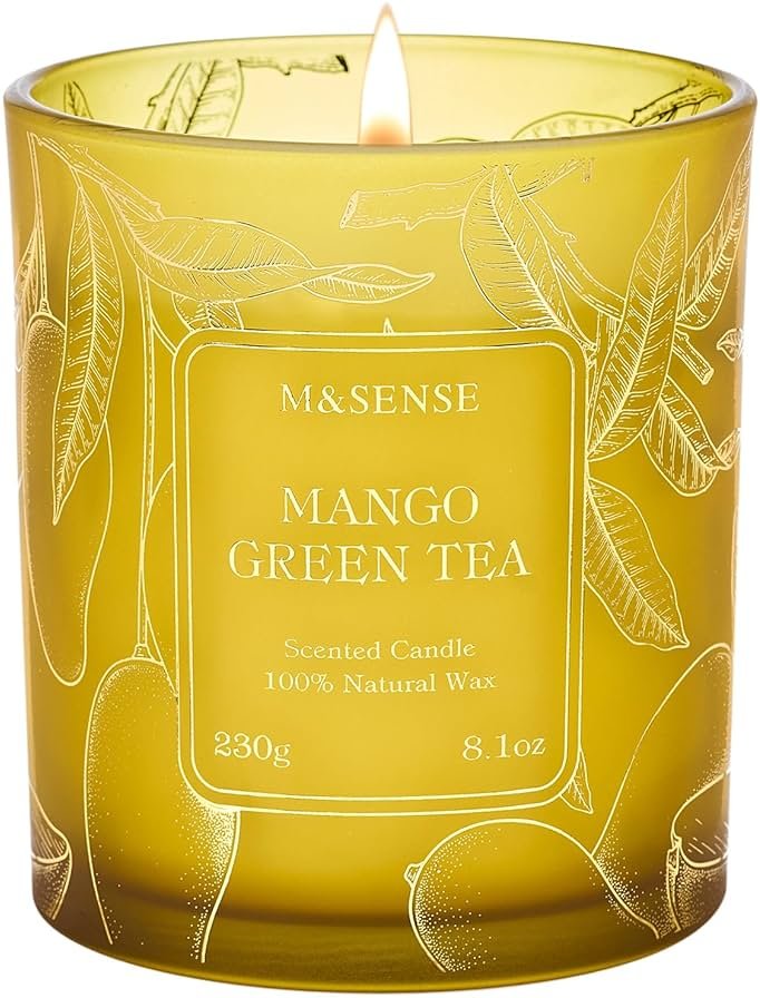 M&SENSE Mango Green Tea Soy Candle, 8.1oz 42H Slow Burning Non Toxic, Tropical Tea Aromatherapy, Summer Relaxation Gift - Product Image