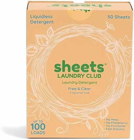 Sheets Laundry Club - Liquidless Laundry Detergent Sheets, 100 Loads - Fragrance Free Scent, Eco-Friendly, Quick-Dissolving Formula, Hypoallergenic, Septic Safe, Plastic-Free Packaging - 50 Sheets - Product Image