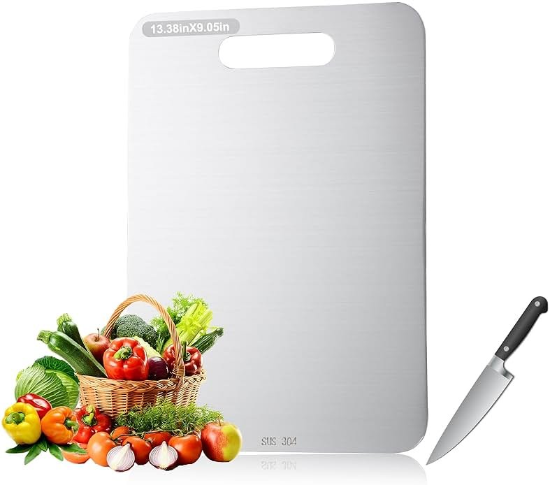 Poreids 304 Stainless Steel Cutting Board - Double Sided Metal Chopping Board for Kitchen, Dishwasher Safe, Small, 13.0x9.2in - Product Image