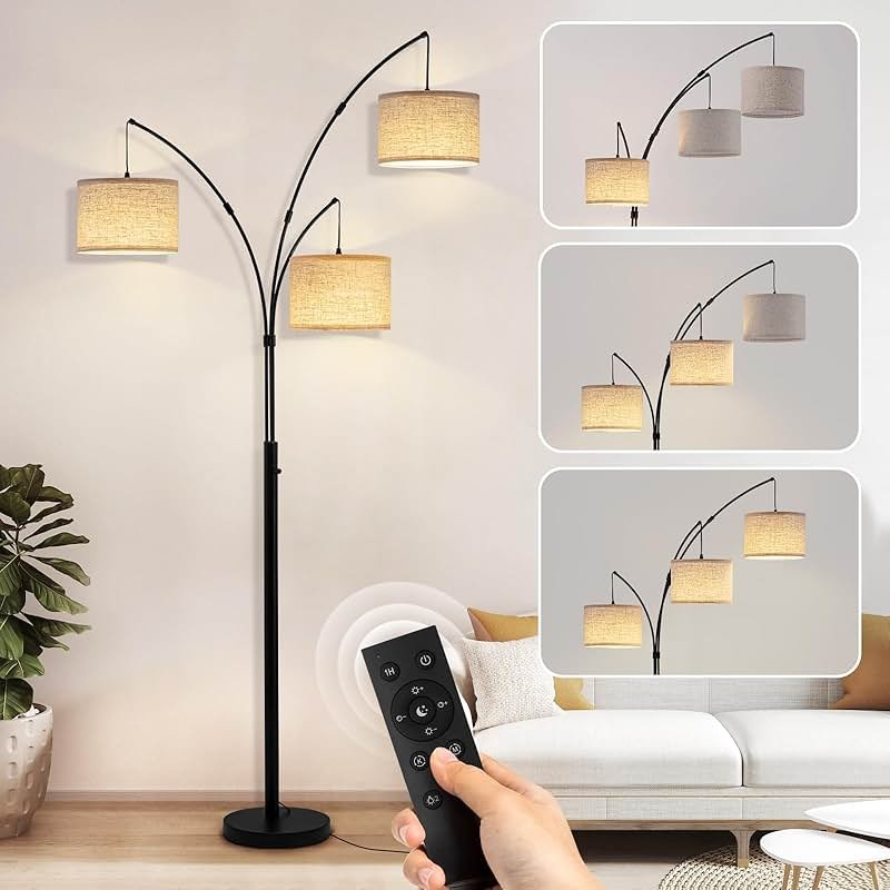 Fansdrick Floor Lamps for Living Room, 2400LM Super Bright Arc Floor Lamp with Remote Control, 3 Light Tall Floor Lamps with Stepless Dimmable, 80" Mid Century Tree Floor Lamp for Bedroom, Office - Product Image