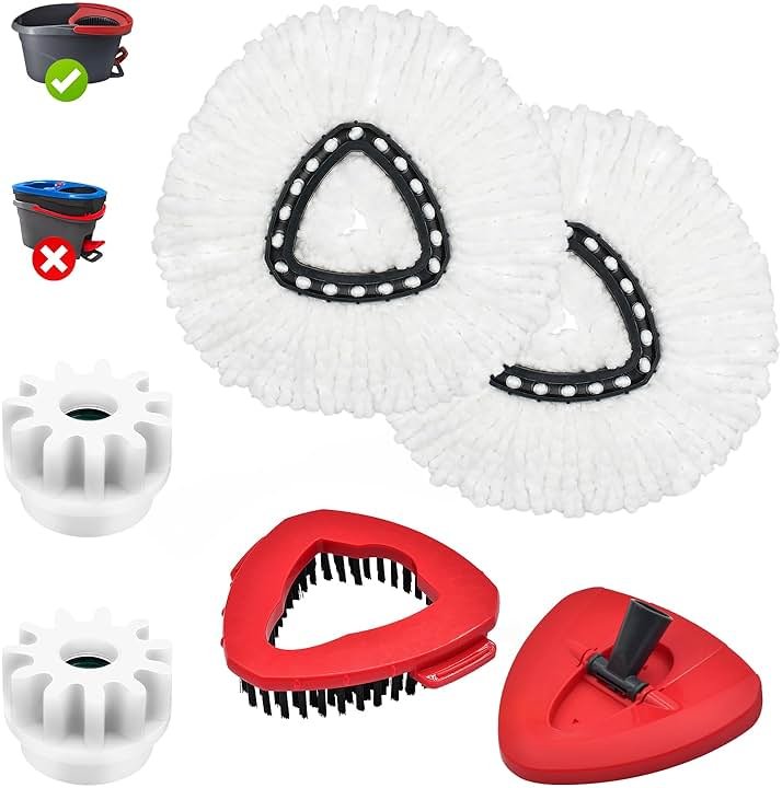 Mop Heads Replacements for Ocedar, Mop Replace Heads for O Cedar, Spin Mops Replacement Head for O-Cedar Easywring 1-Tank System, Includes Microfiber Refills, Scrub Brush, Pedal Bearing Replacement - Product Image