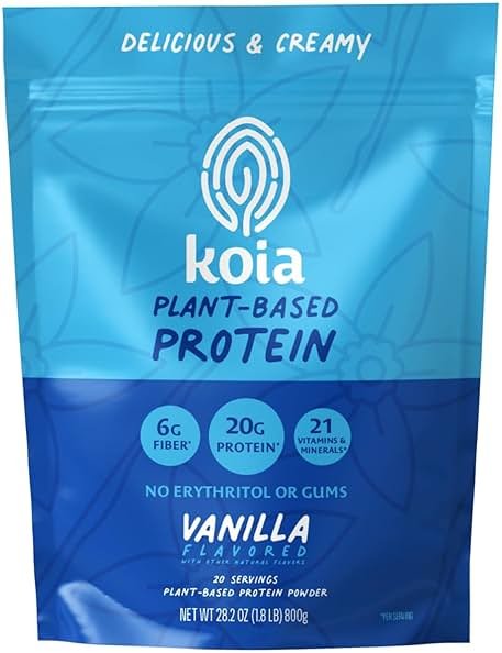 Koia Plant Based Protein Powder, Vanilla, 20g Protein, 3g Sugar, 6g Prebiotic Fiber, Pre & Post Workout, 21 Vitamins & Minerals, No Seed Oils, Dairy-Free, Gluten-Free, Non-GMO, 20 Servings, 28.2 Oz - Product Image