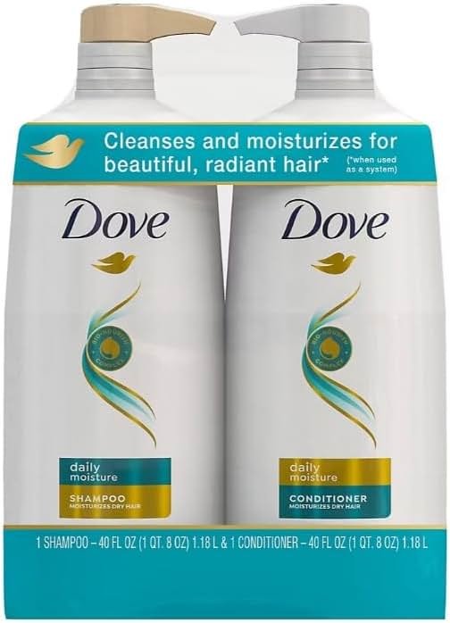 Dove Daily Moisture Shampoo & Conditioner Set – Deep Hydration with Hyaluronic Acid for Smoothing & Revitalizing Dry, Damaged Hair, 18 Oz Ea - Product Image