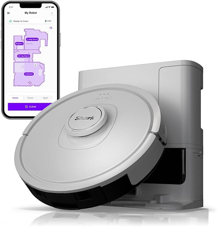 Shark IQ Robot Vacuum with Bagless Self-Empty 60 Day Capacity Base, Multi-Surface Cleaning, Powerful Suction, Pet Hair Pickup, for Carpets & Hardfloors, Home Mapping, White, RV2302AE - Product Image