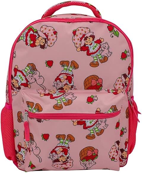 AI ACCESSORY INNOVATIONS Strawberry Shortcake 16” Backpack With Front Pocket for Girls, Allover Print Bookbag featuring Strawberry & Custard, Pink - Product Image