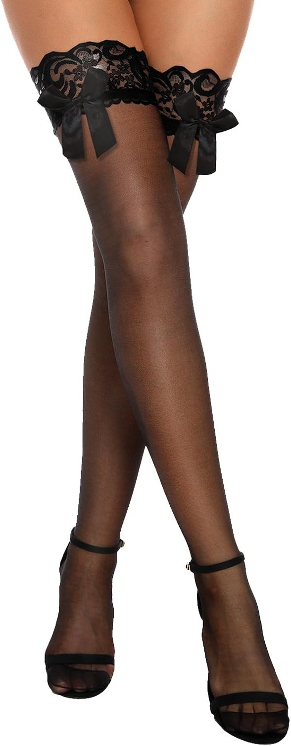 Aranmei Thigh High Stocking Hosiery Sheer Bow Stockings Lace Top Thigh High Socks Sexy Lingerie for Women - Product Image