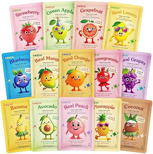14 Pack Fruit Face Masks Skincare for Kids, Sheet Hydrating Facial Mask for All Skin Types, Bulk Collagen Face Mask for Women Skin Care, Birthday Party Spa Gifts for Teens Girls - Product Image