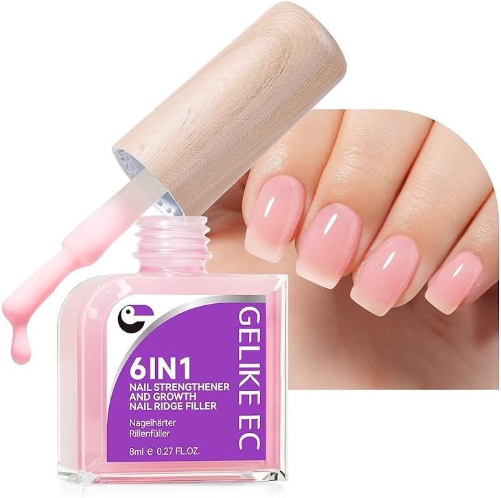 Nail Strengthener Protein for Damaged Nails: Pink 6 in 1 Natural Nail Hardener Extra Strong and Growth - Long Lasting Repair for Damaged Nails - Growth Oil for Salon Home Daily Work - Product Image