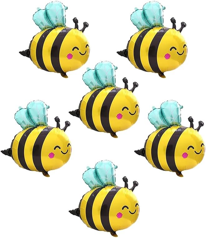 6PCS Bee Balloon 31 Inch,Cute Smile Face Bee Balloons Yellow and Black Bee Foil Mylar Balloons,Lovely Woodland Honeybee Balloons for Baby Shower Bee Themed Party Birthday Decoration Supplies - Product Image