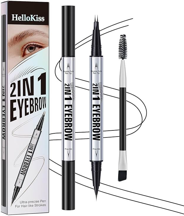W3W Microblading Eyebrow Pen - Microblade Eyebrow Pencils for women, 2-in-1 Dual-Ended Waterproof Eye Brow Pencils with 2 tip and Precise tip for Natural Hair-Like Brows, Last All-Day, Black - Product Image