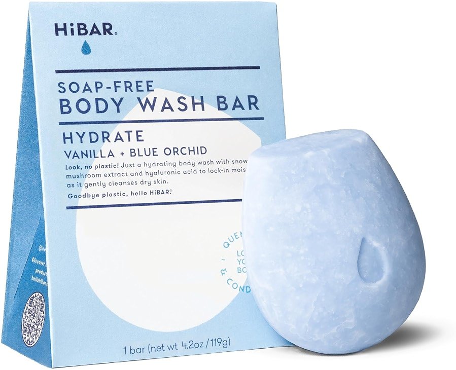 HIBAR - Hydrate Solid Body Wash Bar - Moisturize & Quench - Snow mushroom and hyaluronic acid - Daily Use & Sensitive Skin - Plastic, Paraben & Soap-Free - Vegan - Vanilla + Blue Orchid - Product Image