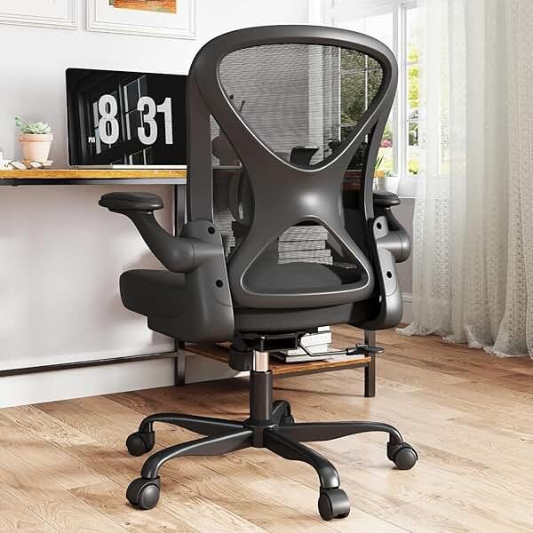 Keratee Ergonomic Office Chair with Adjustable Lumbar Support, 300 lbs Swivel Desk Chair with Flip-Up Arms, Mesh Comfy Padded Seat for Computer and Home, Black - Product Image