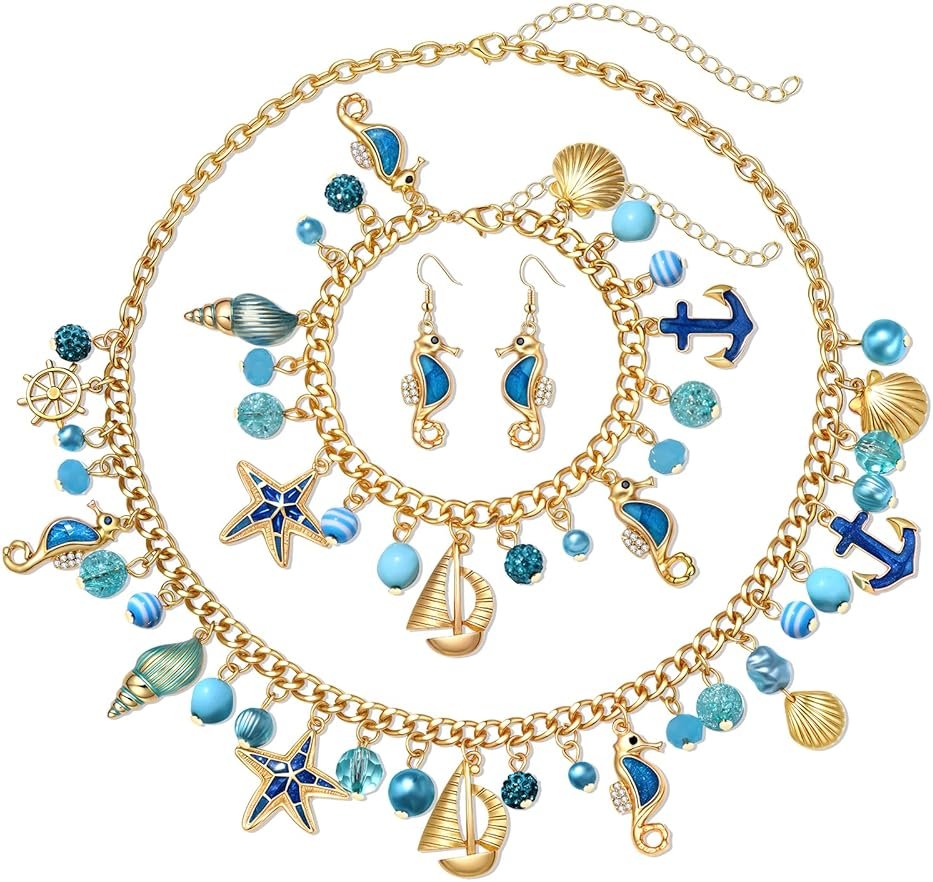 MOLOCH Seashell Jewelry Set Starfish Seahorse Seashell Necklace Bracelet Earrings Boho Summer Beach Jewelry Mermaid Costume Accessories for Women - Product Image