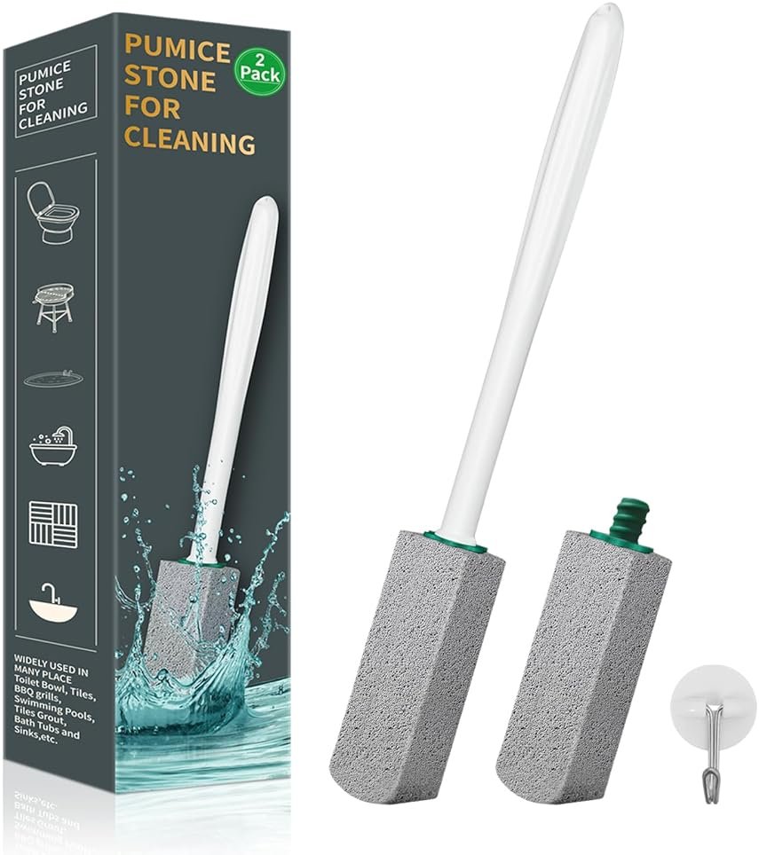 Pumice Stone Toilet Bowl Cleaner,Pumice Stone with 11.8 Inch Long Handle for Toilet,Bathtubs, Grills,Swimming Pools,Sinks Cleaning (2 Pack) - Product Image