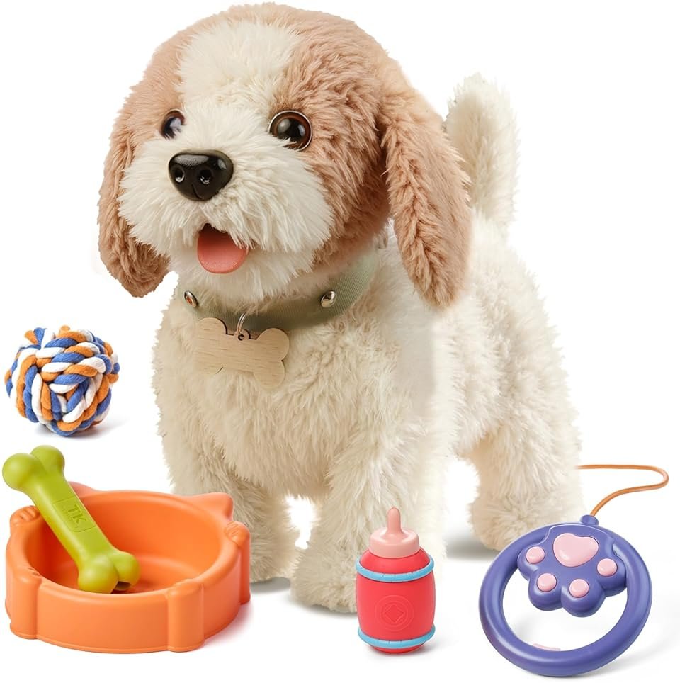OR OR TU Walking Barking Toy Dog with Remote Control Leash, Plush Puppy Electronic Interactive Toys for Kids, Shake Tail,Pretend Dress Up Realistic Stuffed Animal Dog Age 3 4 5 6+ Years Old Best Gift - Product Image