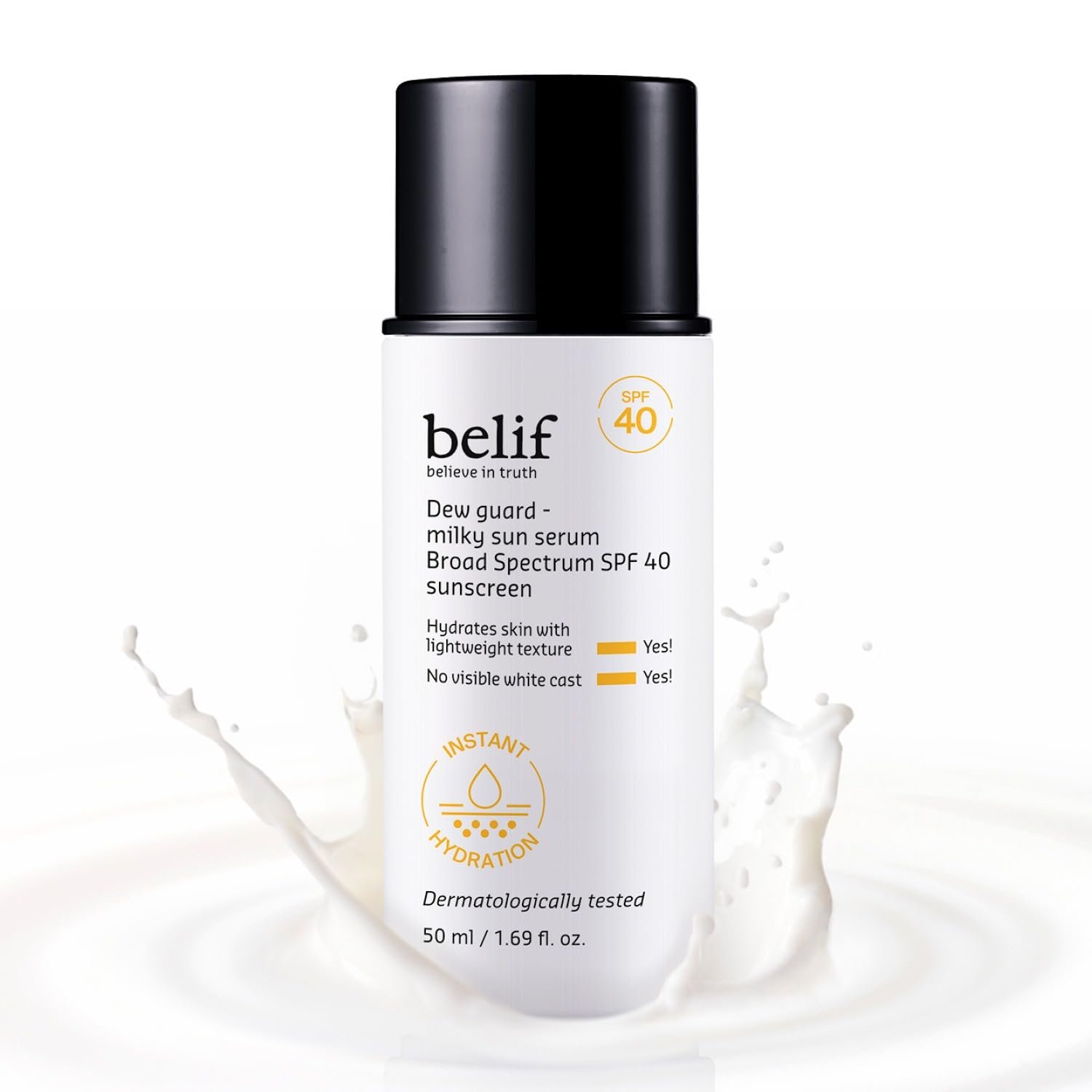 belif Milky Niacinamide Sunscreen SPF 40 – Lightweight & Invisible Sun Serum for Face with 7 Types of Hyaluronic Acid | No White Cast, Non-Comedogenic, Hydrating, Makeup-Gripping Primer (1.69 fl.oz) - Product Image