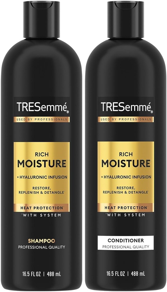 TRESemmé Shampoo and Conditioner Set, Rich Moisture with Hyaluronic Acid – Vitamin-Enriched Hair Products for Dry Hair, Curly, All Hair Types, 16.5 Oz Ea - Product Image