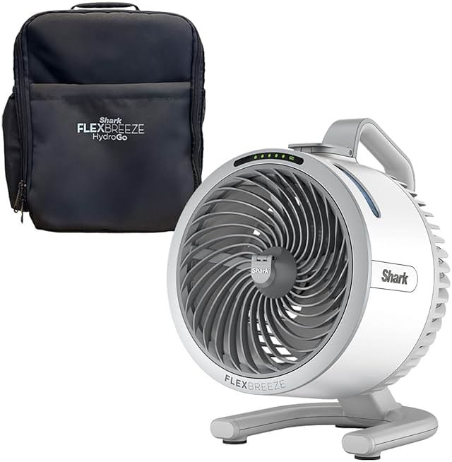 Shark FlexBreeze HydroGo Fan & Travel Bag — Ultra-powerful portable fan with indoor + outdoor evaporative mist. Corded & cordless, White, FA053BRN - Product Image
