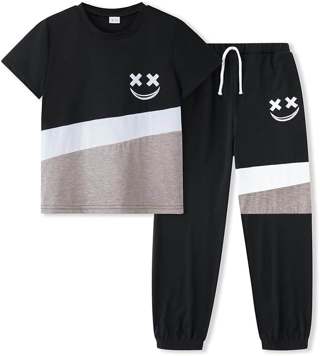 Vitalique Size 5-13 Years Boys Summer/Spring Outfits Set Short Sleeve T-Shirt & Pants Kids Boys Fall Fashion Clothes Sets - Product Image