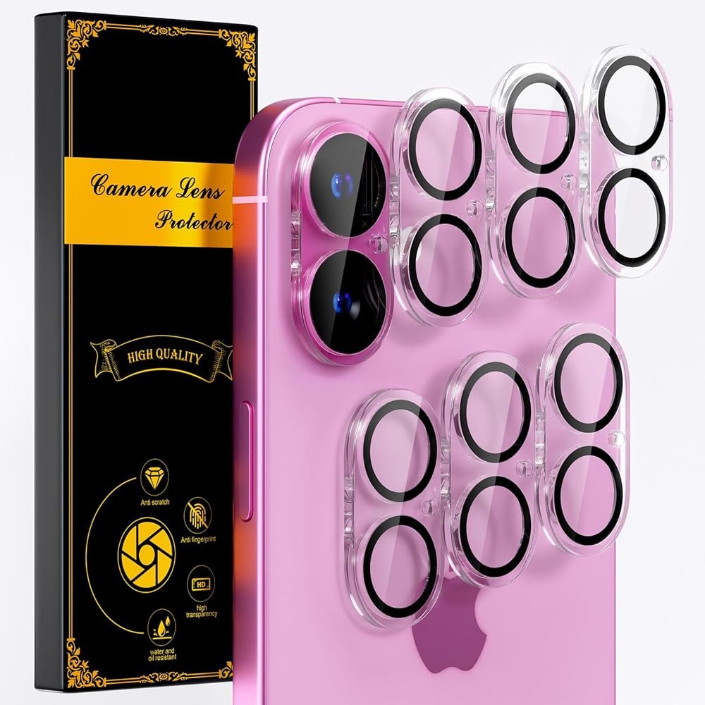 beuxece for 6 Pack iPhone 17 / iPhone 16 / iPhone 16 Plus Camera Lens Protector [Drop Protection] [Easy Installation] 9H Tempered Glass Camera Screen Protector Cover Accessories, Clear - Product Image