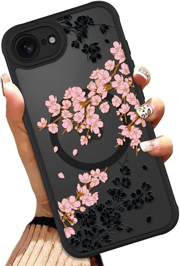 OOK Case for iPhone 16e 2025 and iPhone 17e 2026, 6.1 Inch (Compatible with MagSafe) Floral Flowers Design Phone Cover Soft TPU + Hard PC Anti-Scratch Shockproof Magnetic Case for Women - Pink - Product Image
