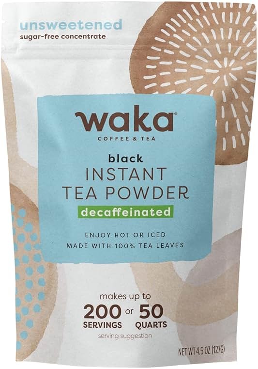 Waka Instant Black Tea Mix Pouch, Decaffeinated - 100% Tea Leaves, No Additives, Unsweetened Tea Powder for 50 Quarts or 200 Cups – Easy Quick Hot and Iced Teas (4.5oz) - Product Image