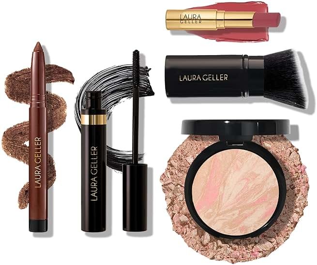 Finishing Touches Kit: Baked Balance-n-Brighten Powder Foundation, Porcelain + Airbrush Kabuki + Jelly Balm Tinted Lip Balm, Figger Than Life + Kajal Eyeliner, Dark Brown + Kajal Mascara - Product Image