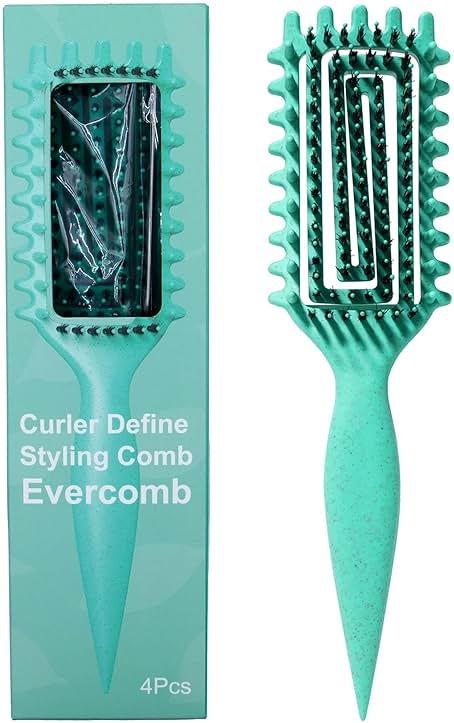 Evercomb Curl Defining Brush for Curly Hair - Detangling & Styling with Lightweight Ergonomic Nylon Bristles, Enhance Curls, Reduce Frizz/Breakage for Women (Green 1Pcs) - Product Image