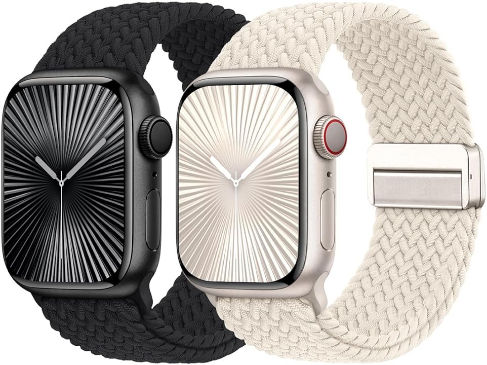 Braided Stretchy Bands with Magnetic Clasp Compatible for Apple Watch Band 38mm 40mm 41mm 42mm 44mm 45mm 46mm 49mm Women Men, Nylon Sport Solo Loop for iWatch Series 11 10 9 8 7 6 5 4 3 Ultra 3 2 1 SE - Product Image