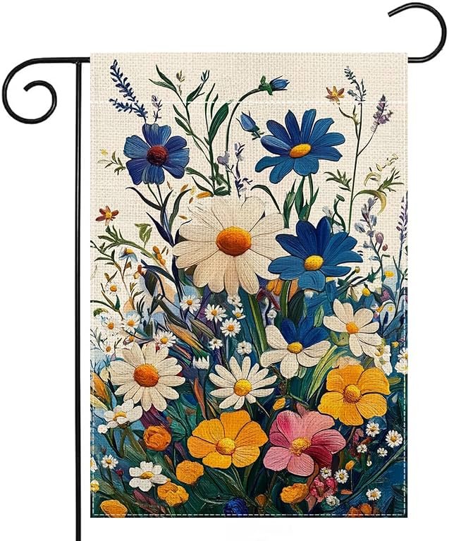 Spring Colorful Floral Garden Flag 12x18 Inch Double Sided Welcome Summer Small Daisy Flower Yard Outdoor Flag House Holiday Outside Decoration - Product Image