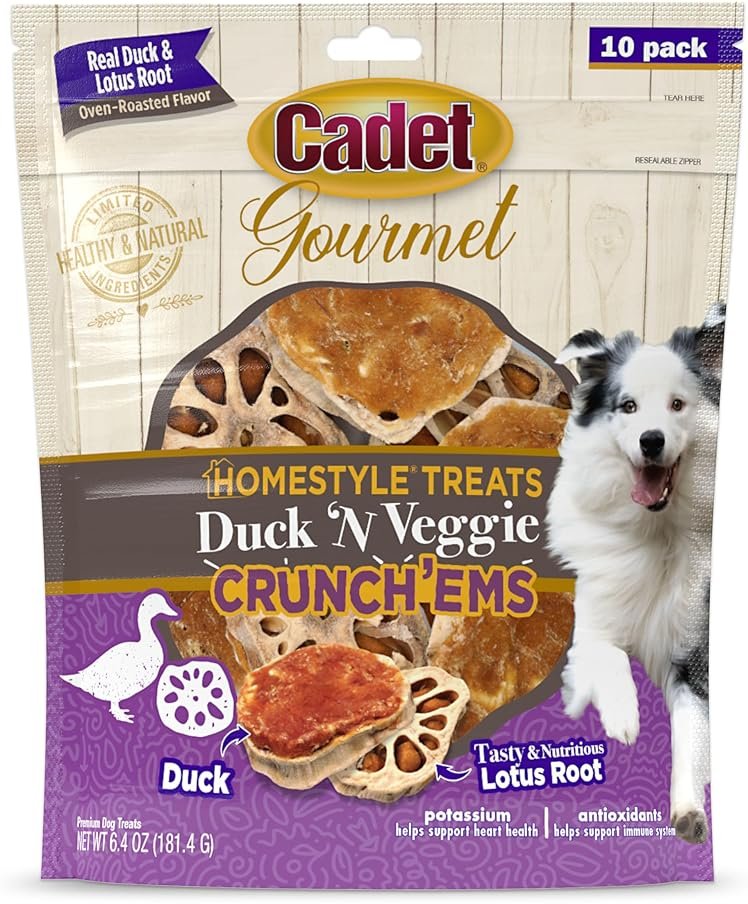Cadet Gourmet Crunch'ems Homestyle Dog Treats, Natural Dog Chews with Real Chicken and Lotus Root, Duck 'N Veggie Flavor, 10 Count (Pack of 1) - Product Image