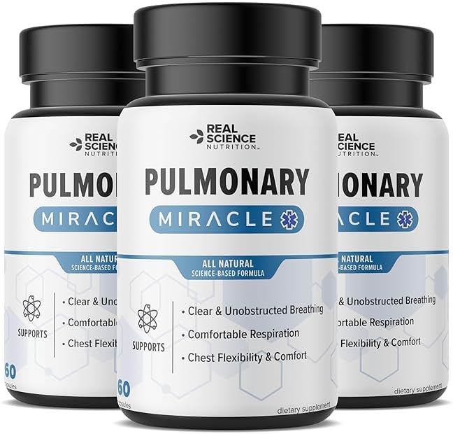 Pulmonary Miracle COPD Relief and Lung Detox Capsules to Clear Lungs & Aid Breathing - Lung Support Supplement with Vinitrox & GABA for Long-Term Cough & Respiratory Relief, 60 Caps (Pack of 3) - Product Image
