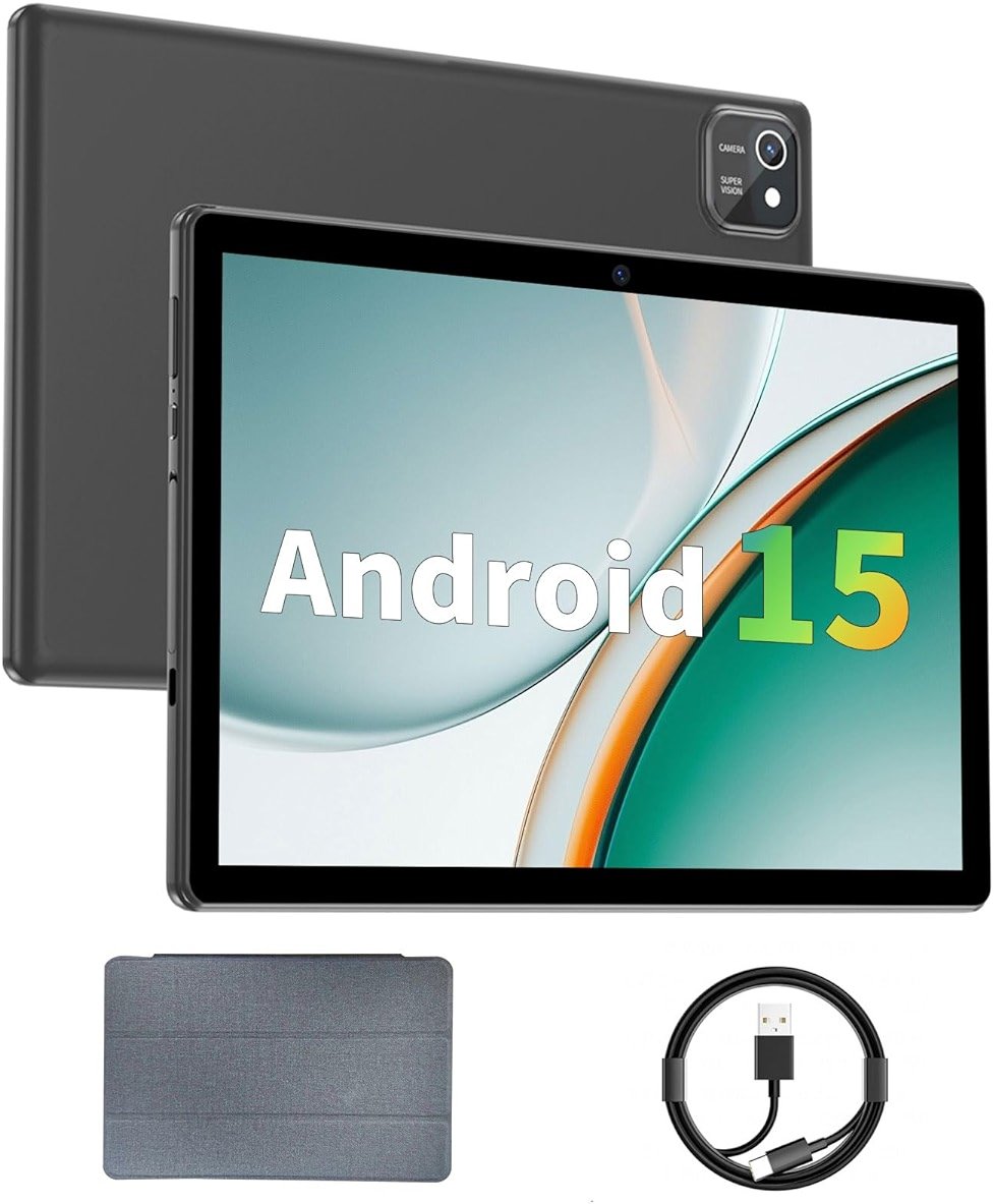 aiprotablet Tablet 10 inch Android 15 Tablets, 12GB RAM 64GB ROM 1TB Expand, Quad-Core Processor, 1280x800 LCD Touch Screen, WiFi 5, Dual Camera, BT5.0, 6000mAh Battery (Black) - Product Image