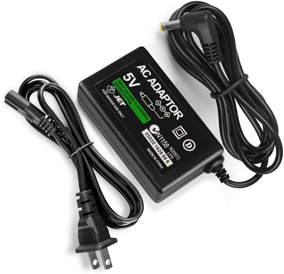 Replacement PSP Charger AC Adapter 5V Compatible with Sony PSP 1000 PSP Slim & Lite 2000 3000 PSP-110 PSP-1001 Series PSP-1001, 2001, PlayStation 3001 E-1000 L-Shape Replacement Sony Power Cord - Product Image