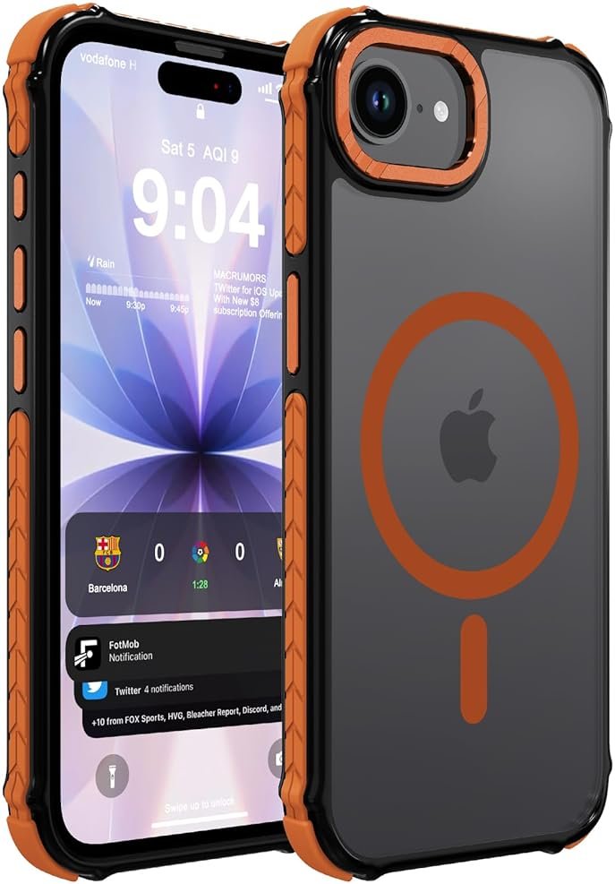 DEERLAMN Strong Magnetic Case for iPhone 16e/iPhone 17e 6.1-Inch,[Compatible with Magsafe][Military Grade Drop Protection] Translucent Matte Shockproof Protective Phone Cover-Frosted Orange - Product Image