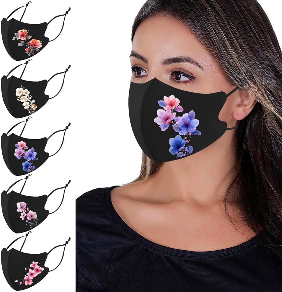 OMG Decor Reusable Cloth Washable Ice Silk Cloth Face Masks,Adjustable Fancy Flower Pattern Cloth Mask for Adult - Product Image