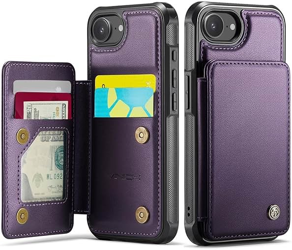 Vinich for iPhone 17e / 16e Wallet Case with Card Holder, RFID Blocking Credit Slots Kickstand Shockproof Phone Cover Fit for iPhone 16e & 17e 6.1" Purple - Product Image