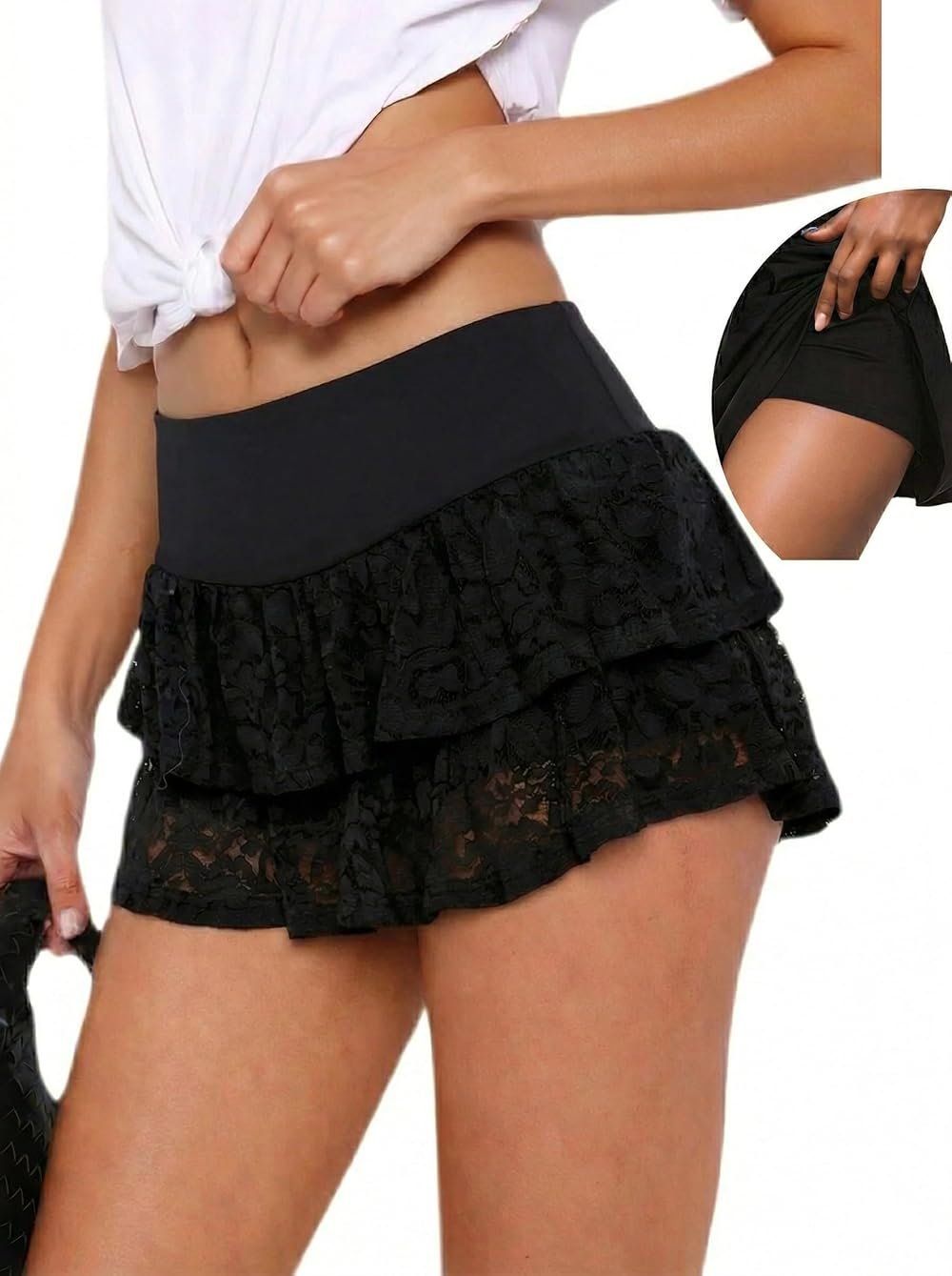 WUYLT Layered Ruffle Skorts for Woman High Stretchy Skort Mini Skirt with Shorts Underneath 2026 - Product Image