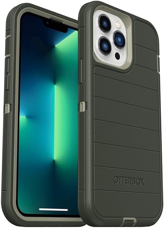 OtterBox iPhone 13 Pro Max & iPhone 12 Pro Max (Only) - Defender Series Screenless Edition Case - Lichen the Trek (Green) - Holster Clip Included - Microbial Defense Protection - Non-Retail Packaging - Product Image